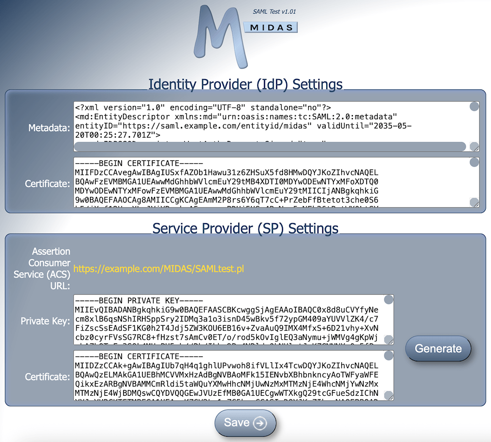 MIDAS SAML 2.0 Test Tool