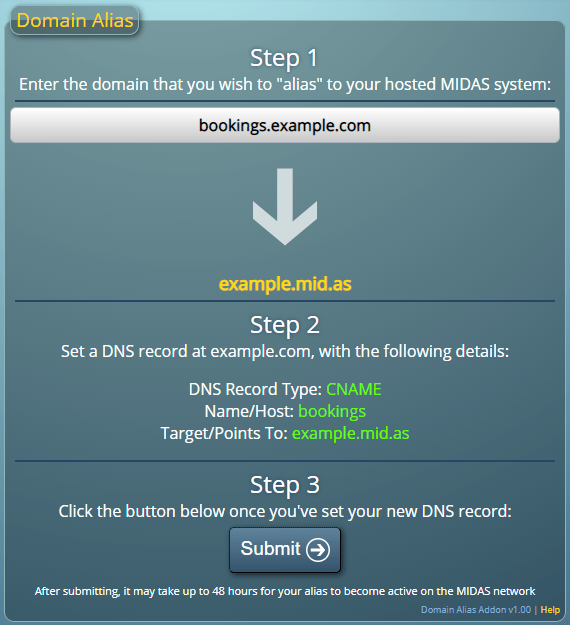 Domain Alias Addon Settings Screen